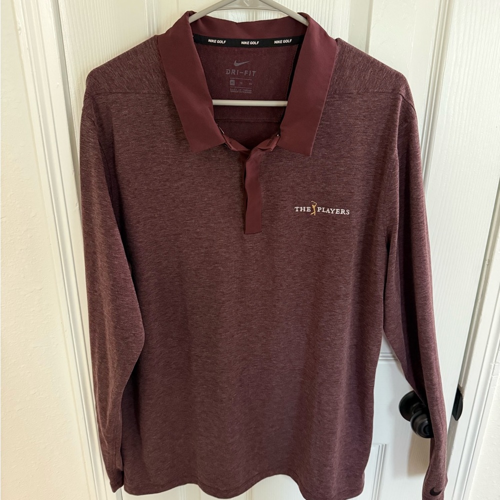 Nike Golf The Players Maroon Long Sleeve Polo Shirt